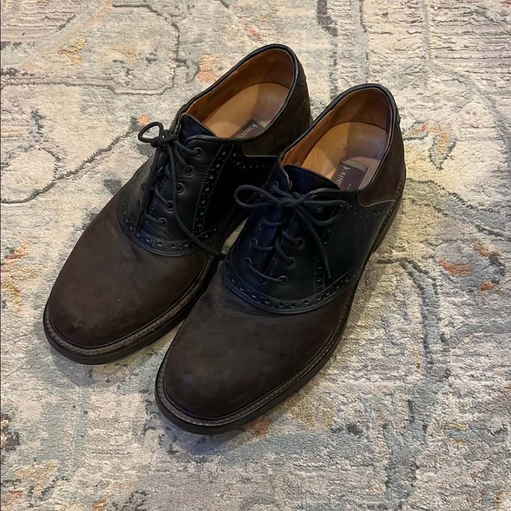 Johnston & Murphy Leather Oxford Brinkley 20-2217 Size 9.5 Made In Italy BLK/BR